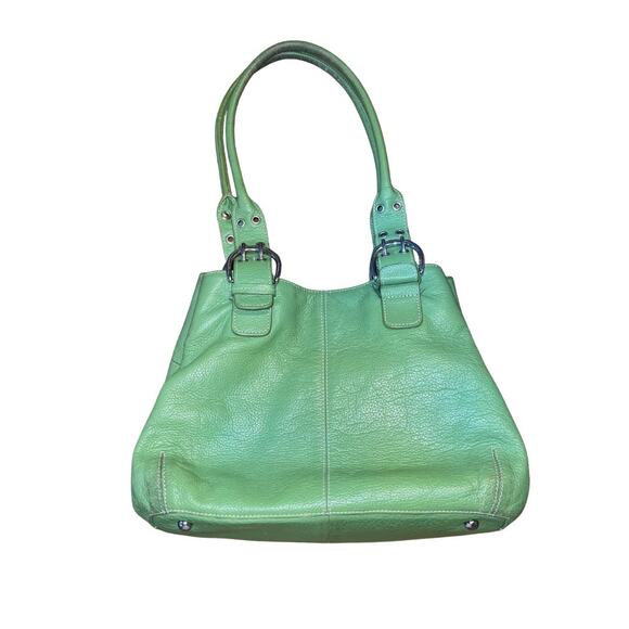Tignanello Green Genuine Leather Shoulder Bag Y2K Style Double Strap - Picture 1 of 7